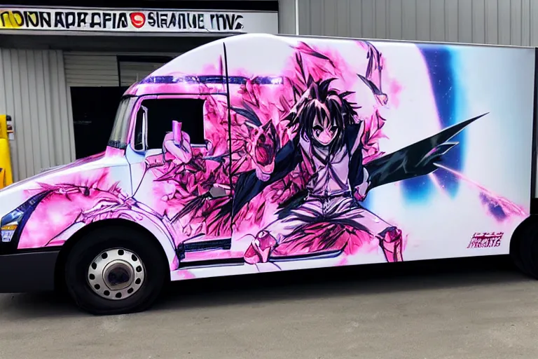 Image similar to truck-wrap-side-shot, anime