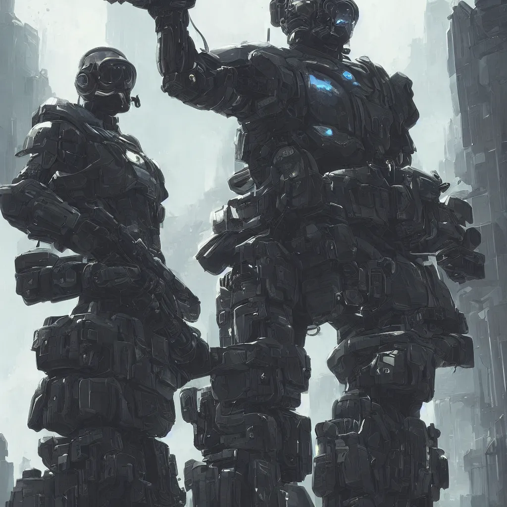 Prompt: portrait of a cyberpunk special forces with power infantry armor, high detail, by Makoto Shinkai and Raphael Lacoste, trending on artstation