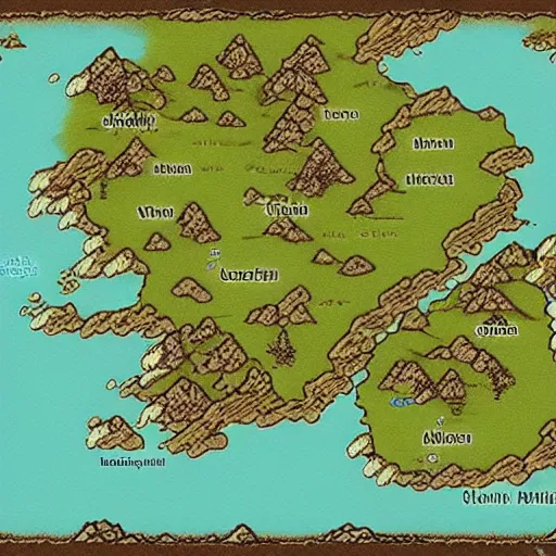 Prompt: The world map of Skyrim in the style of Super Mario Brothers