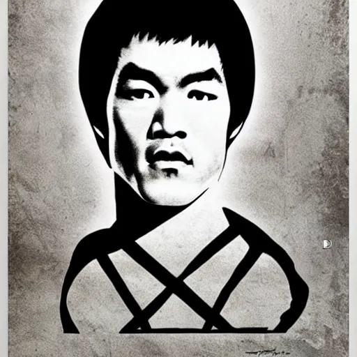 Prompt: portrait of bruce lee, think different poster, highly detailed, symmetry