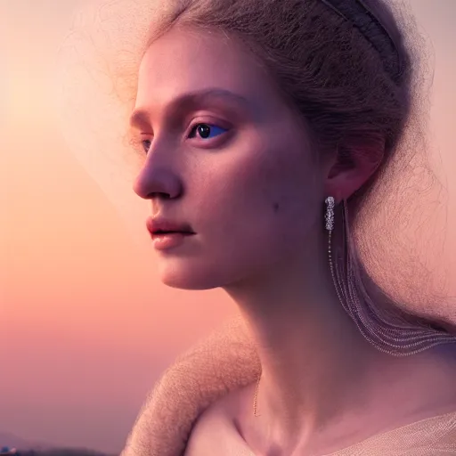 Image similar to photographic portrait of a stunningly beautiful queen of the arctice empire renaissance female in soft dreamy light at sunset, contemporary fashion shoot, by edward robert hughes, annie leibovitz and steve mccurry, david lazar, jimmy nelsson, breathtaking, 8 k resolution, extremely detailed, beautiful, establishing shot, artistic, hyperrealistic, beautiful face, octane render