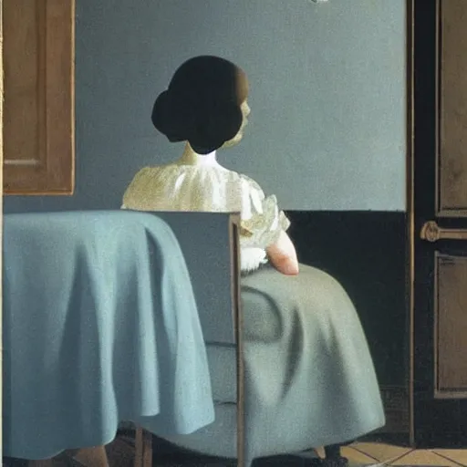 Image similar to a girl reading, old vintage photo by magritte, by vermeer,