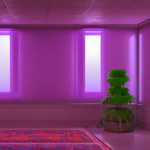 Image similar to vaporwave 9 0 s surreal room, highly detailed, 3 d render, vray, octane, realistic lighting, photorealistic