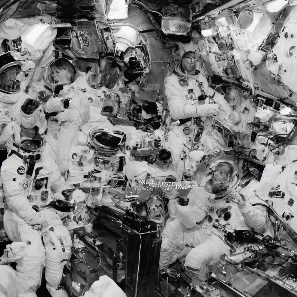 Image similar to hungry nasa astronaut queueing at a hot dog stand on the moon. from nasa history images archive