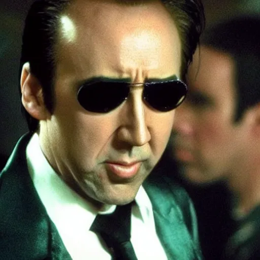 Image similar to nicholas cage as neo from matrix