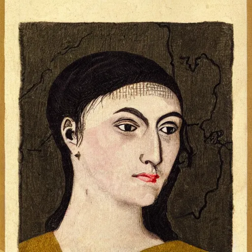 Prompt: female portrait, mythological map