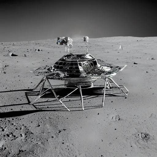 Image similar to photograph crashed alien ship on the moon highly detailed