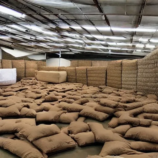 Image similar to a warehouse filled with forts made from mattresses