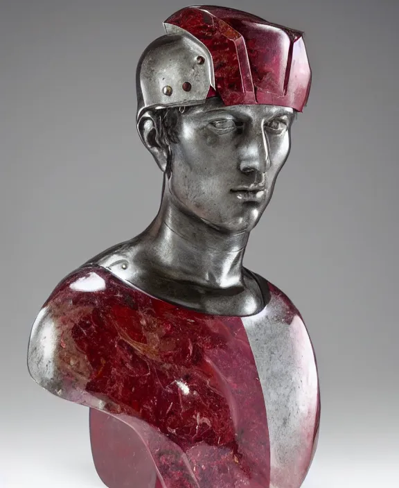Image similar to a modern marble and ruby sculptural bust of a male knight, wearing silver armor, delicate, intricate, smooth, beautiful, by charles van der stappen