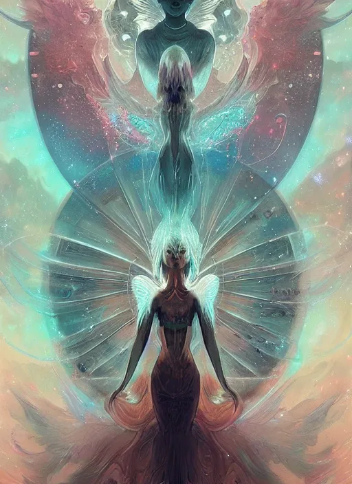 Image similar to symmetry!! cancer!!!! highly detailed, high contrast, light reflection, delicate patterns with feather texture, shining angel sword, trippy, nebula, trending on art station by artgem, by peter mohrbacher, by wlop, by ruan jia