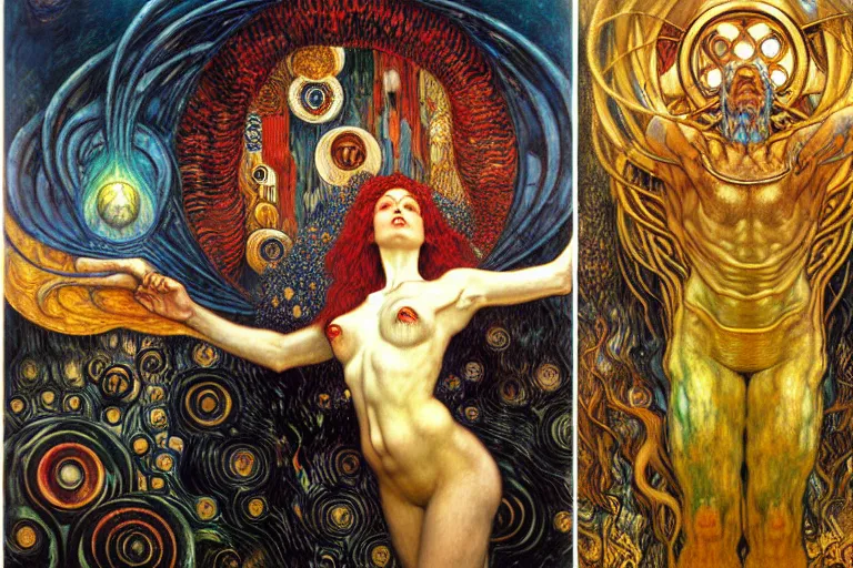 Image similar to Divine Chaos Engine by Karol Bak, Jean Delville, William Blake, Gustav Klimt, and Vincent Van Gogh, symbolist, visionary