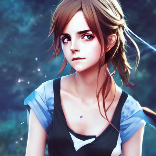 Image similar to anime portrait of emma watson as an anime girl by Stanley Artgerm Lau, WLOP, Rossdraws, James Jean, Andrei Riabovitchev, Marc Simonetti, and Sakimichan, trending on artstation