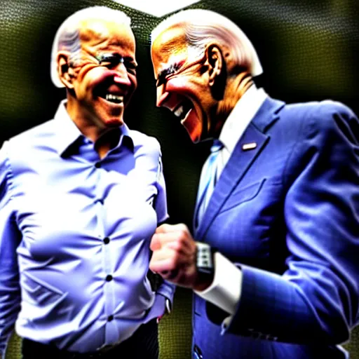 Image similar to Joe Biden laughing with Joe Biden