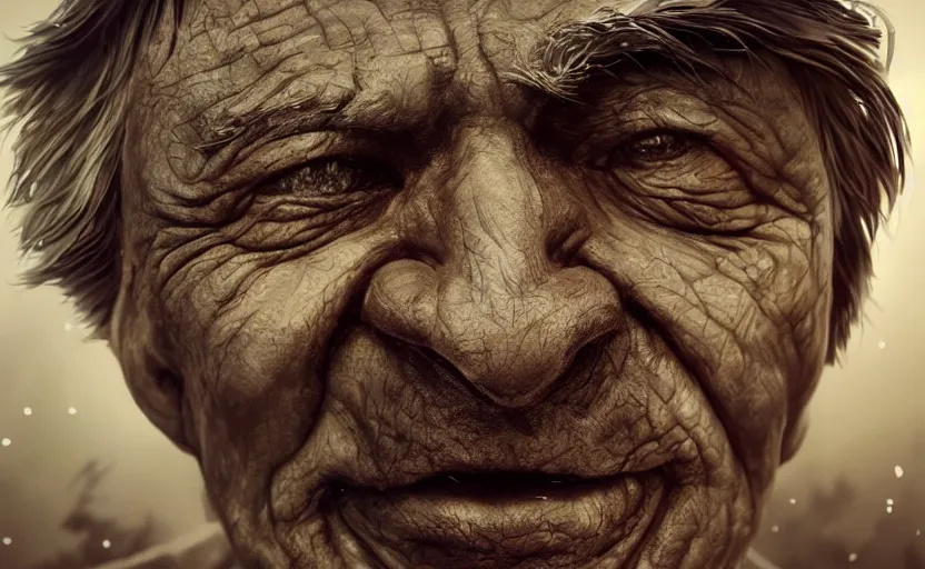 Prompt: an old man's face made of bark and wood in a tree, magical, fantasy art, 8k hdr pixiv dslr photo by Makoto Shinkai ilya kuvshinov and Wojtek Fus, digital art, concept art,