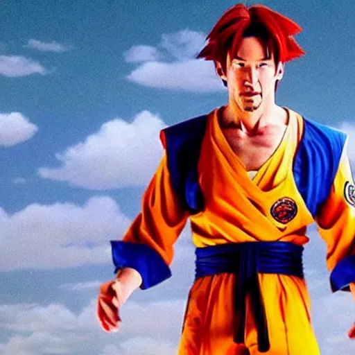 Image similar to keanu reeves as songoku in live action dragon ball movie