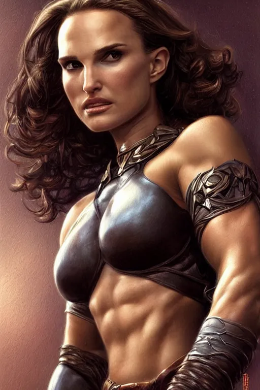 Image similar to muscled Natalie Portman as a ruggedly handsome hero, intricate, elegant, highly detailed, centered, digital painting, artstation, concept art, smooth, sharp focus, illustration, art by artgerm and donato giancola and Joseph Christian Leyendecker, Ross Tran, WLOP