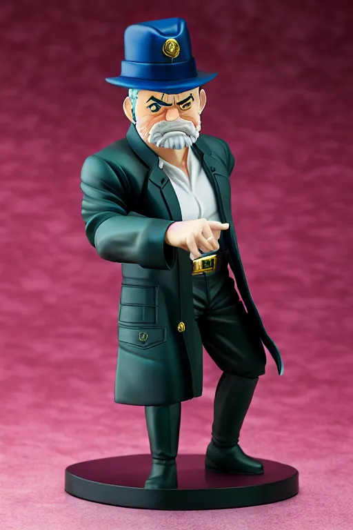 Image similar to still high quality figurine of president lula as jotaro, tsurime eyes, tareme eyes, personification, dynamic pose, detailed product photo, featured on amiami, tone mapped, beautiful composition, 8 5 mm, f. 1 4