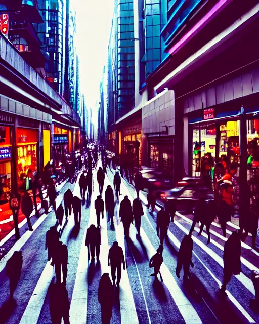 Image similar to busy city street with headless people, high definition,