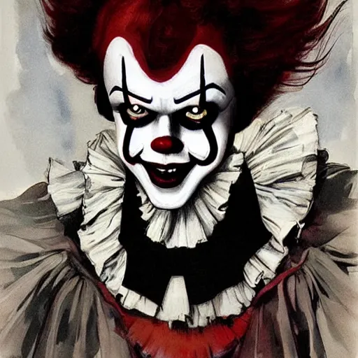 Image similar to portrait of pennywise mixed with batman by abbey edwin austin