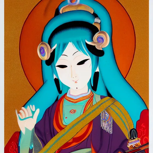 Prompt: thangka portrait of hatsune miku