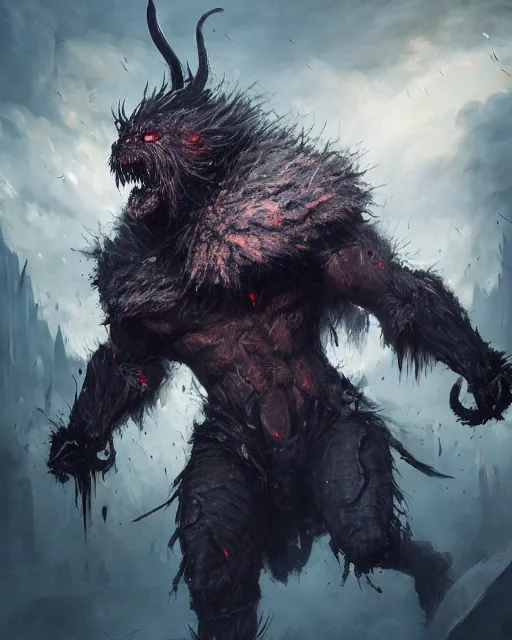 Image similar to oil painting of Angry Anthropomorphized Void Berserker, wearing fur armor, claws, sharp focus, attack pose, fantasy style, octane render, volumetric lighting, 8k high definition, by greg rutkowski, highly detailed, trending on art Station, magic the gathering artwork, burning Battlefield background, centered