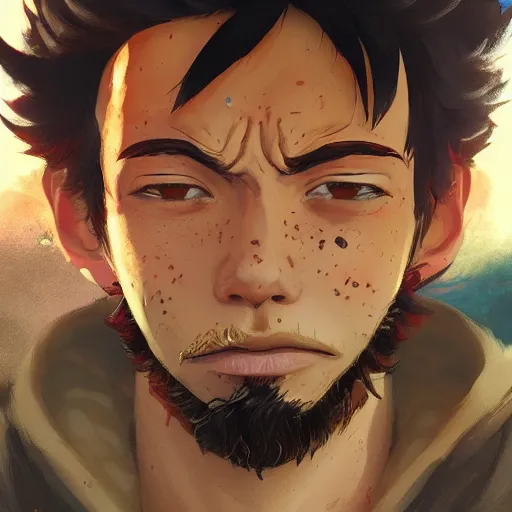 Image similar to highly detailed portrait luffy in gta v, stephen bliss, unreal engine, fantasy art by greg rutkowski, loish, rhads, ferdinand knab, makoto shinkai and lois van baarle, ilya kuvshinov, rossdraws, tom bagshaw, global illumination, radiant light, detailed and intricate environment