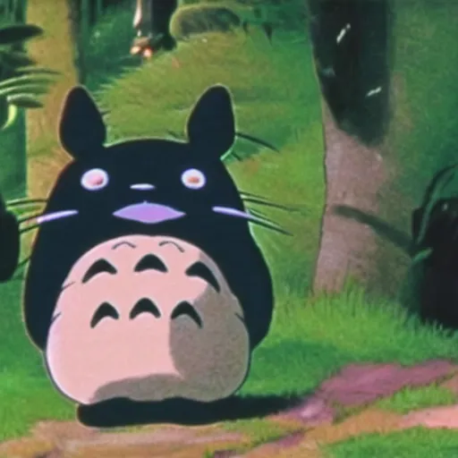 Image similar to a screenshot of Danny Devito as a character in My Neighbor Totoro (1988)