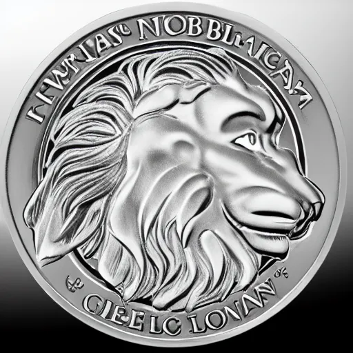 Image similar to a commemorative silver coin depicting a noble lion