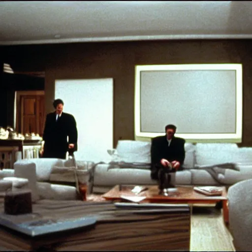 Prompt: still of roman house in los angeles, in american psycho ( 1 9 9 9 )