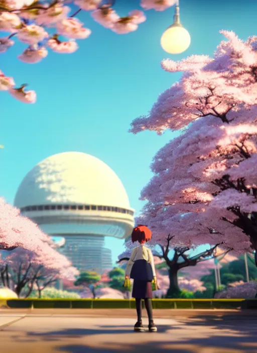 Image similar to a wholesome animation key shot, tokyo city in the background, cherry blossoms in the foreground, studio ghibli, pixar and disney animation, sharp, rendered in unreal engine 5, anime key art by greg rutkowski, bloom, dramatic lighting