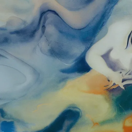 Image similar to a lost work of genius, a beautiful composition of incredible art, centred, expressing the form of the formless, wondrous, benign and numinous, looking at it rewards the soul, being-in-itself, in 8k HD, by Helen Frankenthaler and by Walt Disney