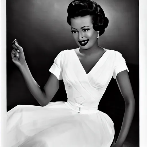 Prompt: black and white photo of a beautiful and elegant 1 9 5 0 s black actress modeling