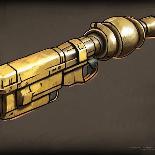 Image similar to greg manchess video game weapon icon concept art of an dieselpunk grenade launcher, matte background, highly detailed, digital painting, artstation, concept art, by makoto shinkai and akihiko yoshida and hidari and wlop and greg rutkowski