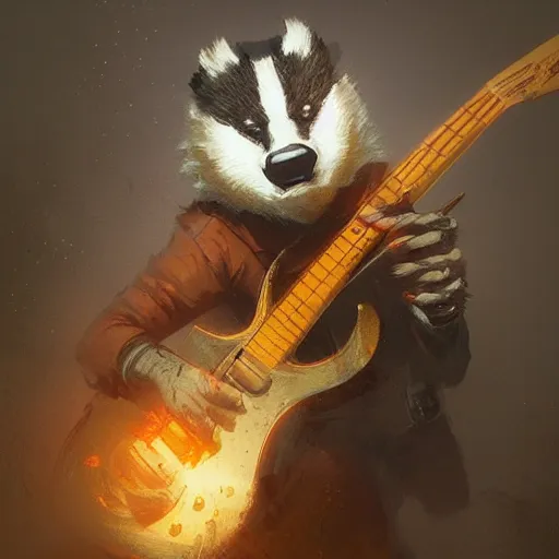 Image similar to badger touch guitar , digital Art, Greg rutkowski, Trending cinematographic artstation