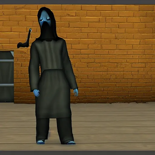 Prompt: the grim reaper. snapshot from the sims 2.