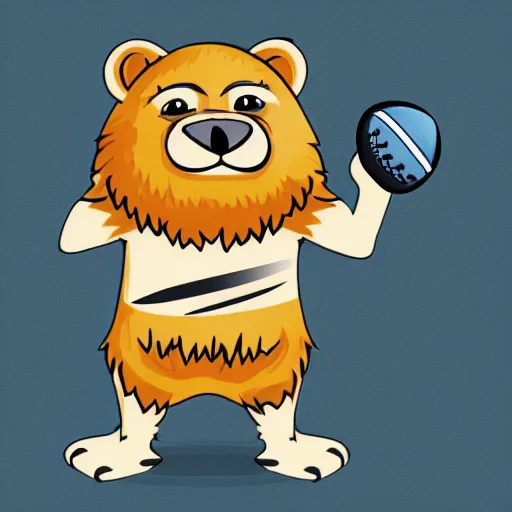 Prompt: A team mascot bear holding a rugby ball, fierce, angry, hairy, vector, vectorised, professional graphic design