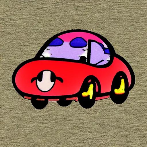 Prompt: kirby in the shape of a car