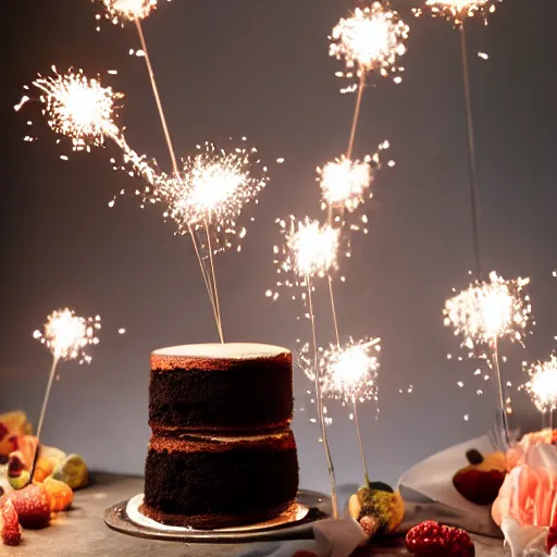 Prompt: cake with hundred sparklers, studio photo shot