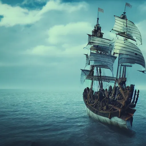 Image similar to a pirate ship background, octane render, ocean landscape,