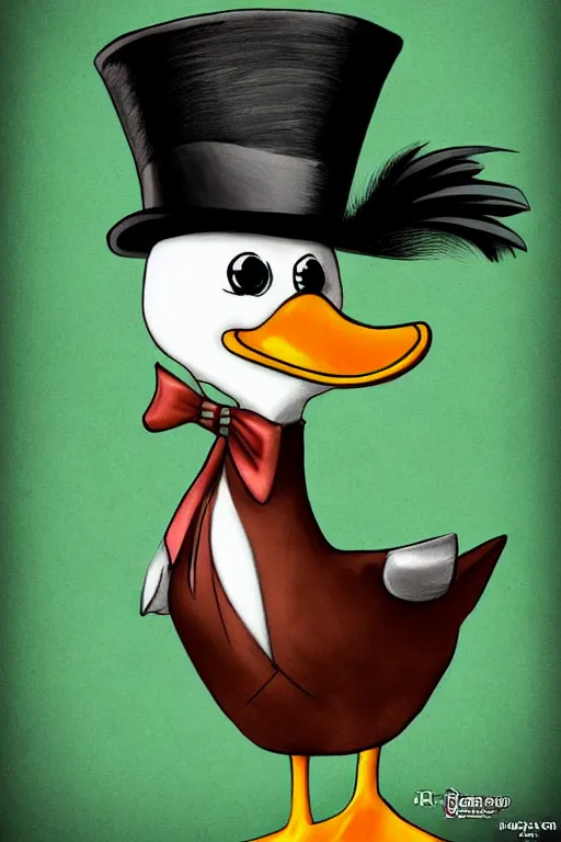 Prompt: a duck wearing a top hat, highly detailed, digital art, sharp focus, trending on art station, anime art style