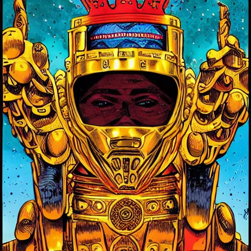 Prompt: MF DOOM is crowned as king of the universe, highly detailed image