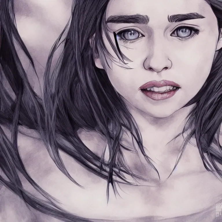 Image similar to Portrait of Emilia Clarke in style of Hotate Yuuki, photorealism, manga