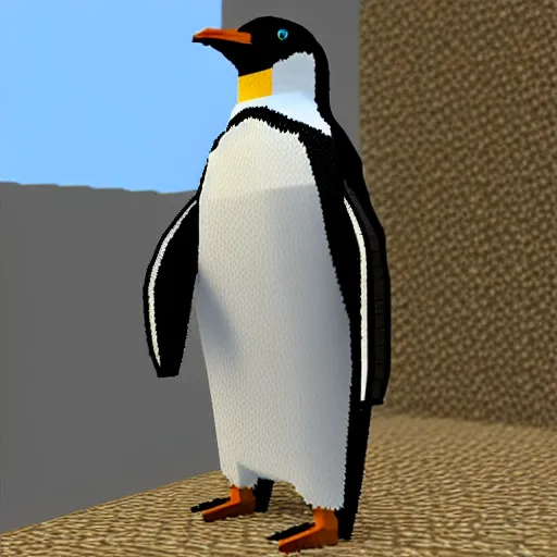 Prompt: Penguin in Minecraft, Video Game, 40nm lens,