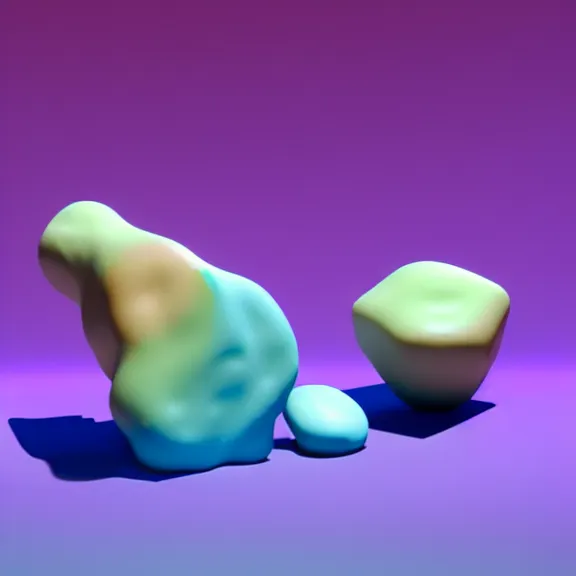 Prompt: A highly detailed 3d render of several pastel colored liquid viscuous objects are melting together as a clay in a geometric shape with detailed shadow. Geometric shaped. detailed shading, vray octane, redshift. ray tracing. motion graphics. motion design. micro details, Hyper detailed, 8K3d, Trending on Artstation. rendered in cinema4d, Hyper realism.