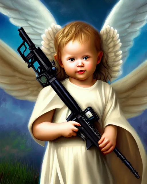 Prompt: fantasy art of a baby angel with m 4 a 1, a halo above the head