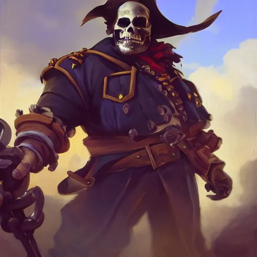 Image similar to greg manchess portrait painting of partially armored undead pirate captain lechuck as overwatch character, medium shot, asymmetrical, profile picture, organic painting, sunny day, matte painting, bold shapes, hard edges, street art, trending on artstation, by huang guangjian, gil elvgren, ruan jia, greg rutkowski, gaston bussiere