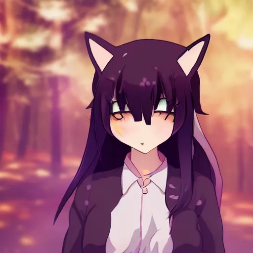 Image similar to anime catgirl spotted in forest, photograph at night with flash