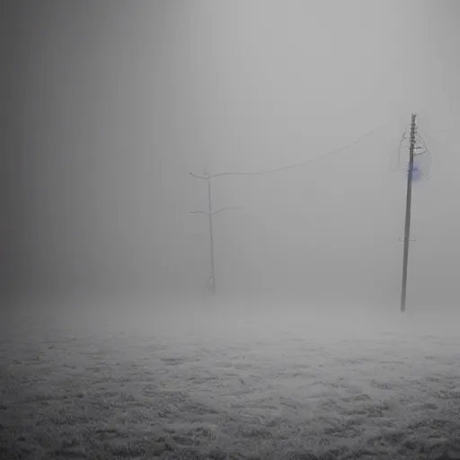 Image similar to a ghost of smoke and wires in an empty white misty room, eerie