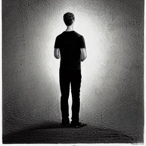 Prompt: portrait of a mark zuckerberg staring into the void, high detail, dramatic pose, illustration by gustav dore