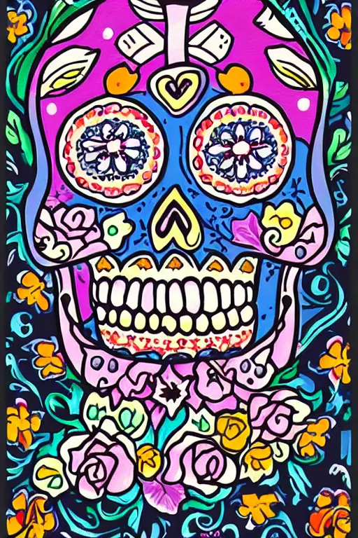 Image similar to Illustration of a sugar skull day of the dead girl, art by Erin Hanson